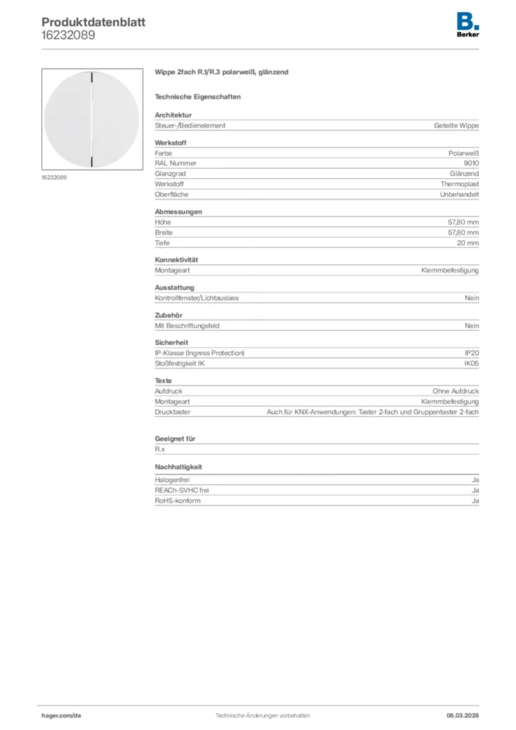Bild Berker Produktdatenblatt 16232089 | Hager Deutschland