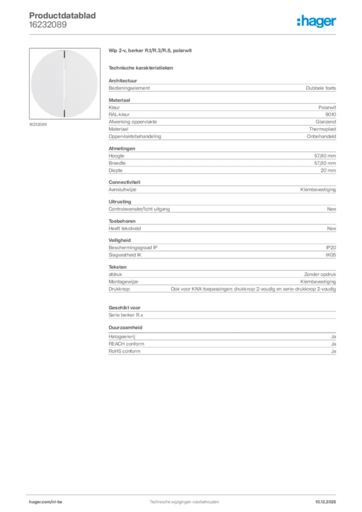 Afbeelding Hager Productdatablad 16232089 | Hager Belgium