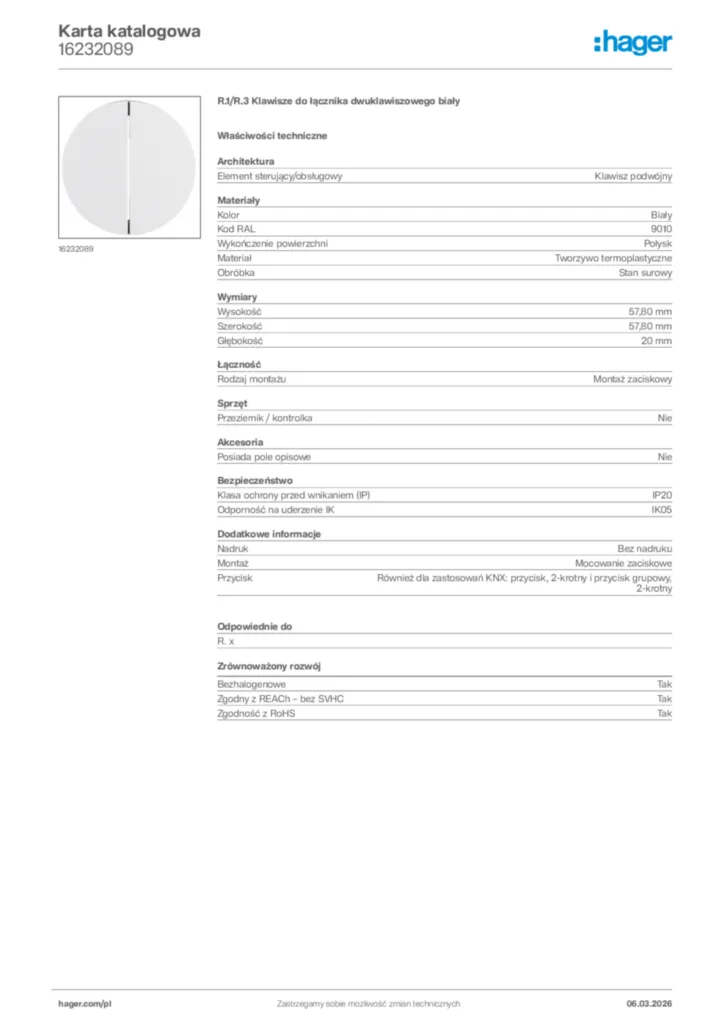 Zdjęcie Hager Karta katalogowa 16232089 | Hager Polska