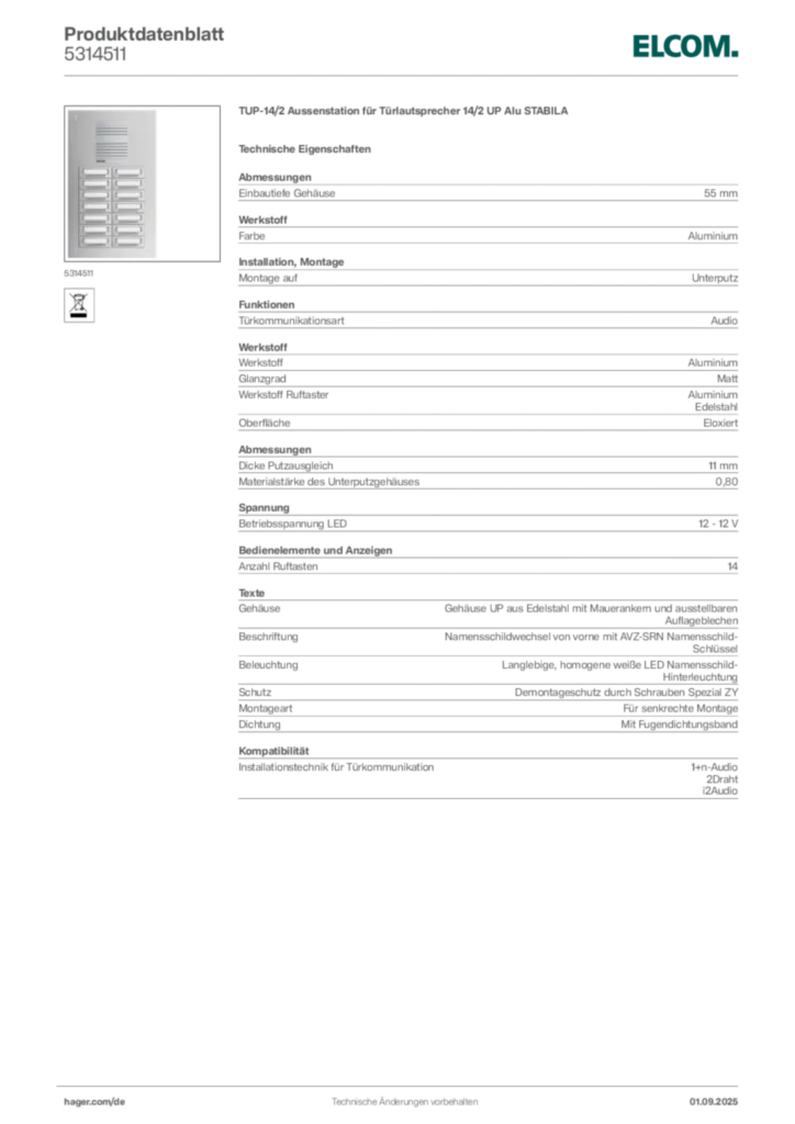 Bild Elcom Produktdatenblatt 5314511 | Hager Deutschland