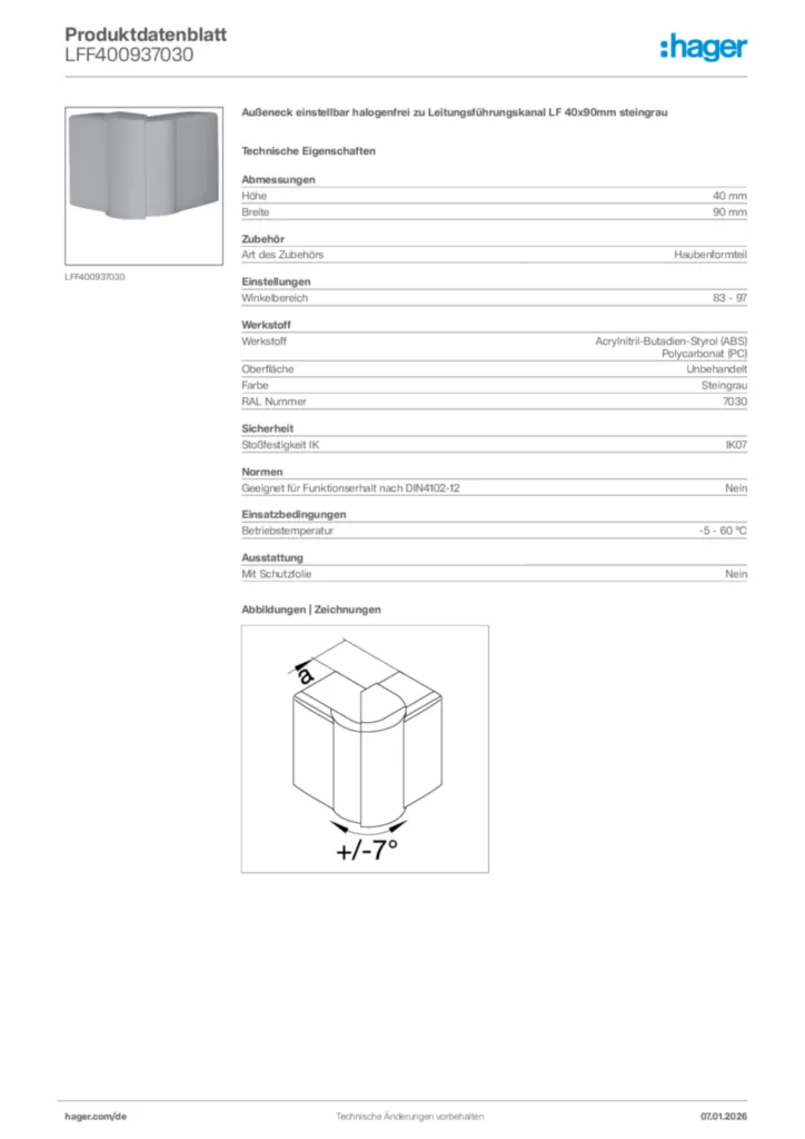 Bild Hager Produktdatenblatt LFF400937030 | Hager Deutschland
