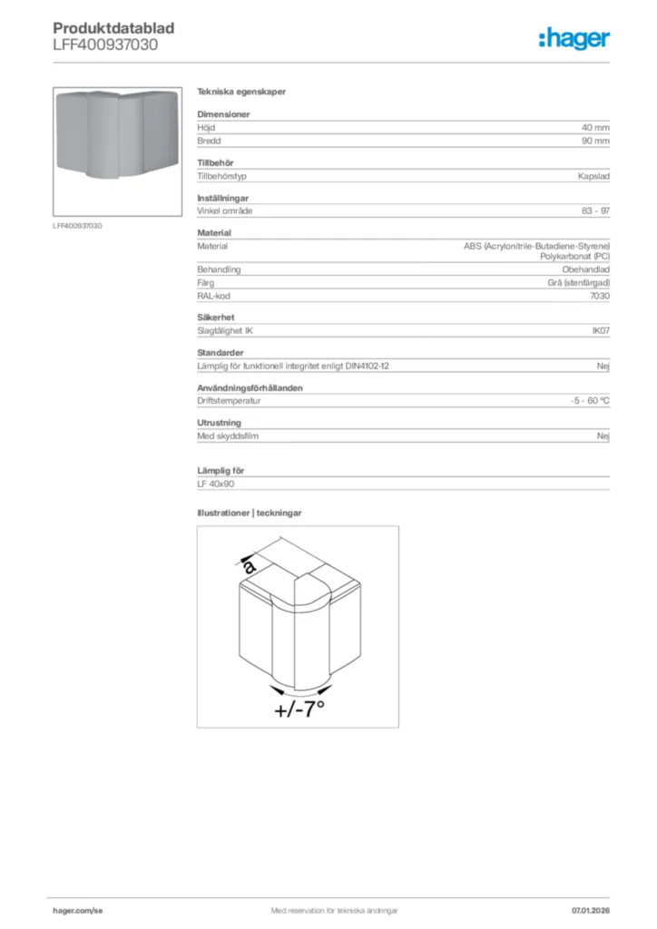 Bild Hager Produktdatablad LFF400937030 | Hager Sverige