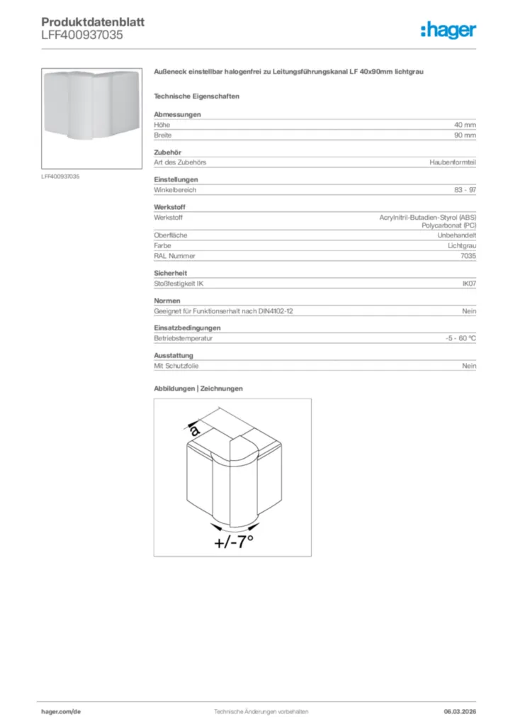 Bild Hager Produktdatenblatt LFF400937035 | Hager Deutschland