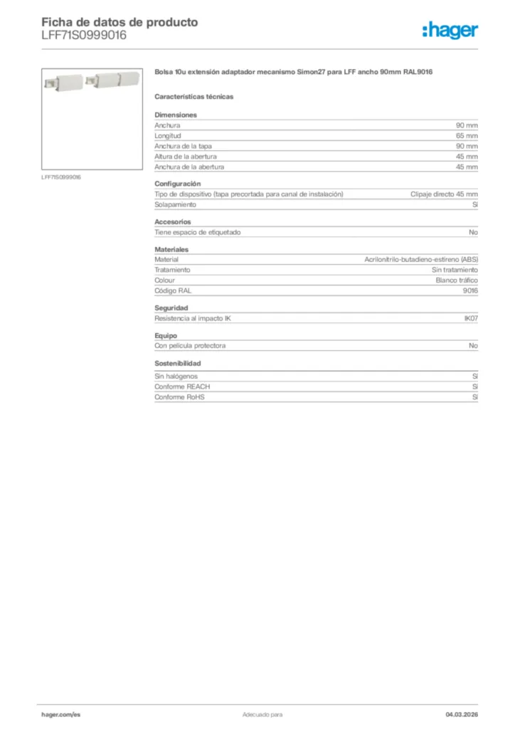 Imagen Hager Ficha de datos de producto LFF71S0999016 | Hager España