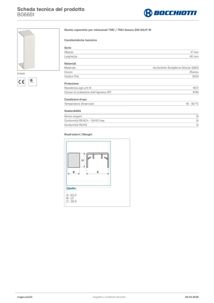Immagine Bocchiotti Scheda tecnica del prodotto B06651 | Hager Italia