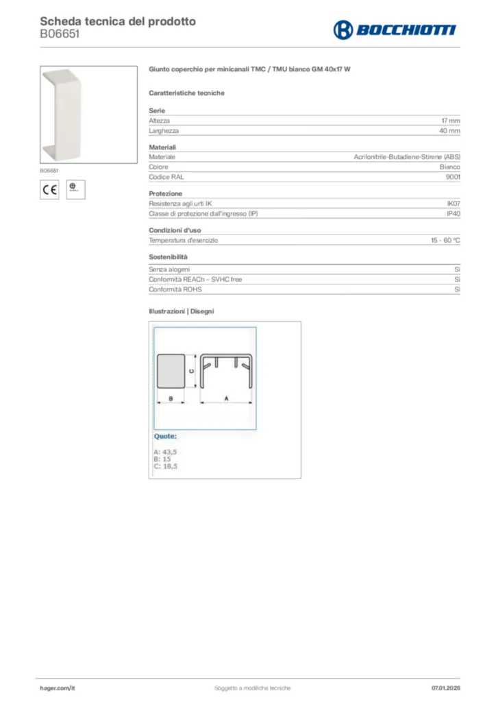 Immagine Bocchiotti Scheda tecnica del prodotto B06651 | Hager Italia