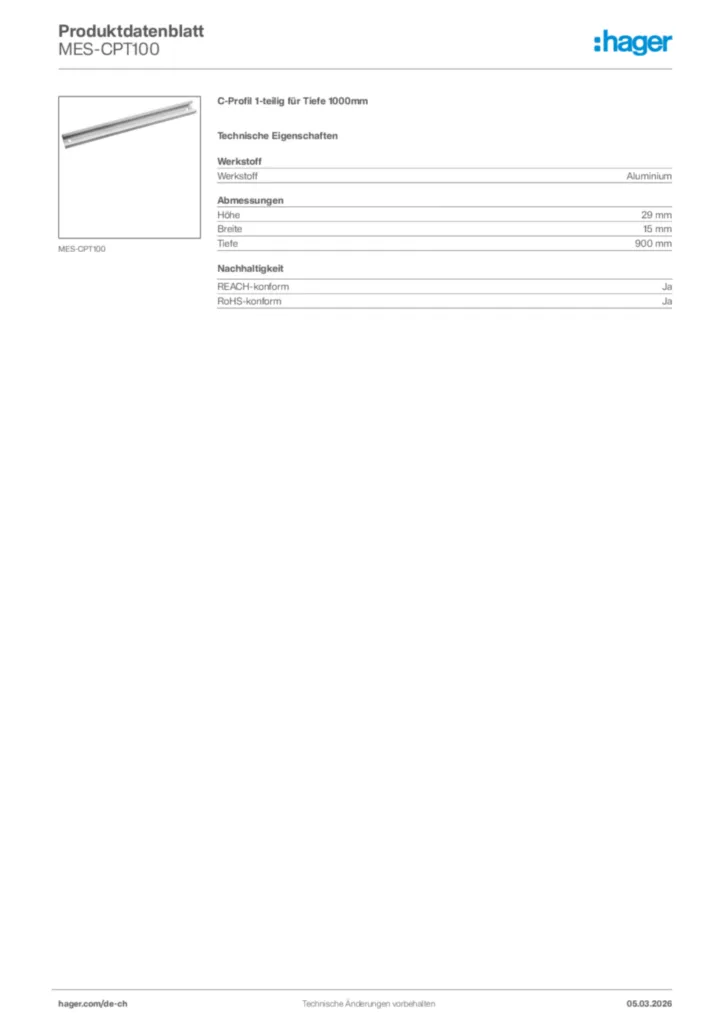Bild Hager Produktdatenblatt MES-CPT100 | Hager Schweiz