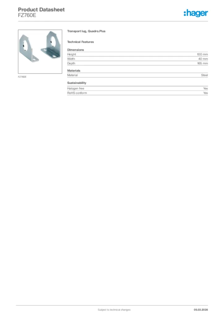 Image Hager Product data sheet FZ760E  | Hager Africa