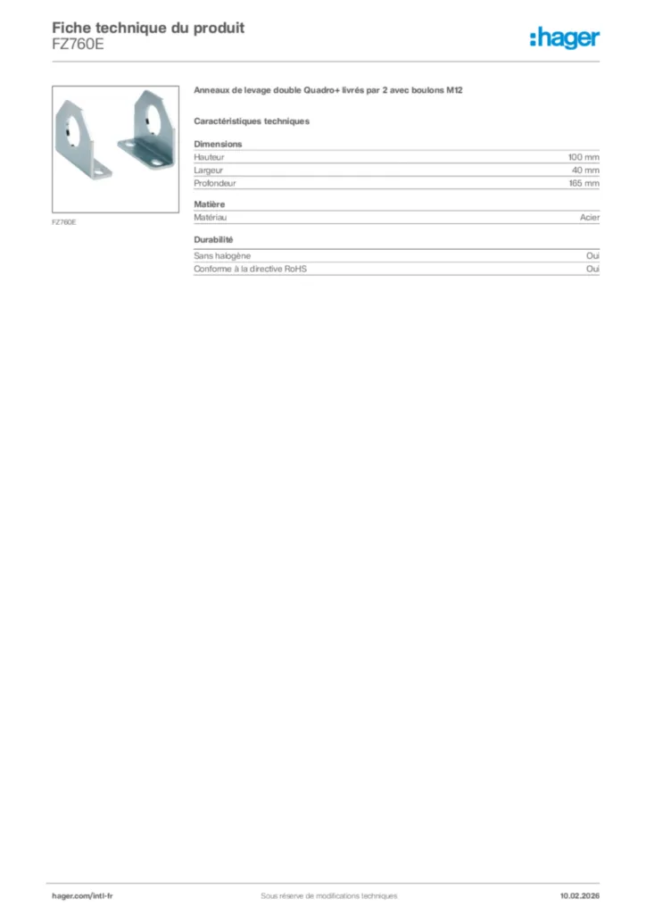 Image Hager Fiche technique du produit FZ760E | Hager Afrique