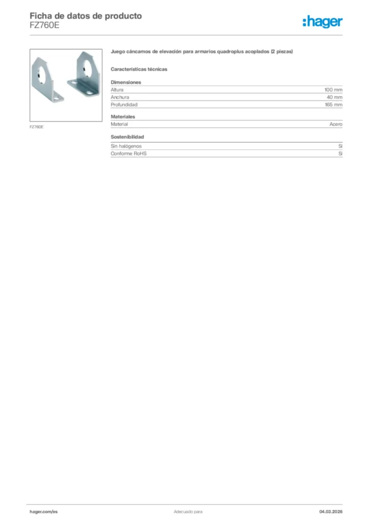 Imagen Hager Ficha de datos de producto FZ760E | Hager España