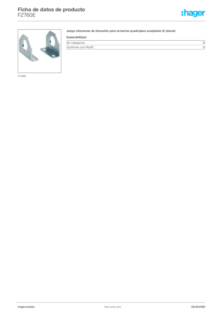 Imagen Hager Ficha de datos de producto FZ760E | Hager España