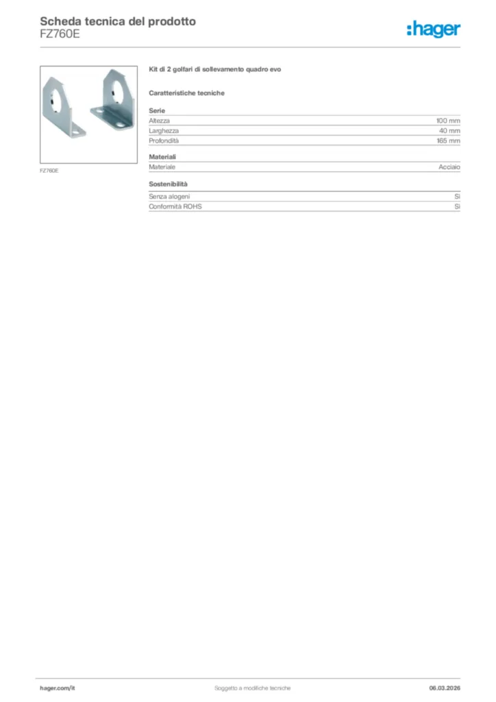 Immagine Hager Scheda tecnica del prodotto FZ760E | Hager Italia