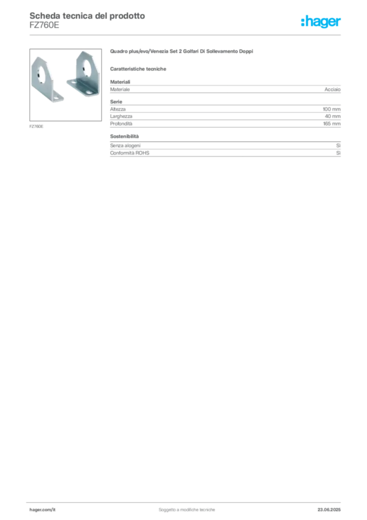 Immagine Hager Scheda tecnica del prodotto FZ760E | Hager Italia