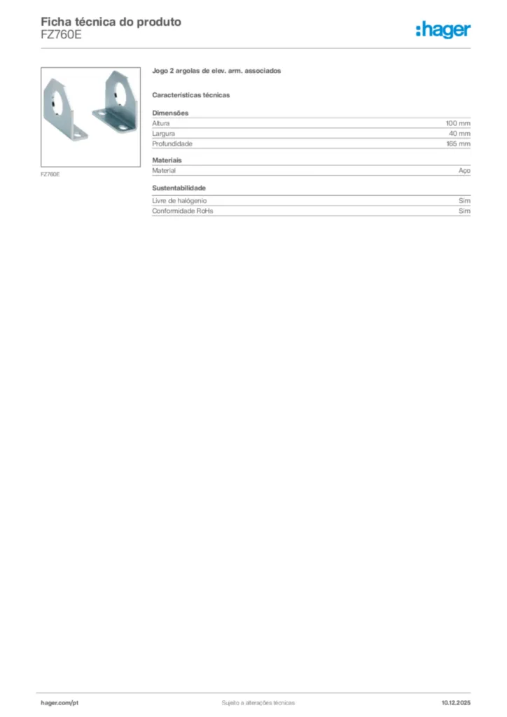 Imagem Hager Ficha técnica do produto FZ760E | Hager Portugal