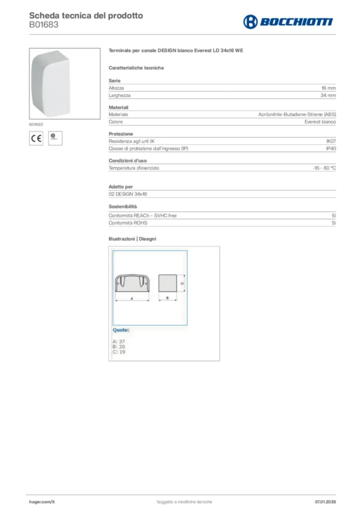 Immagine Bocchiotti Scheda tecnica del prodotto B01683 | Hager Italia