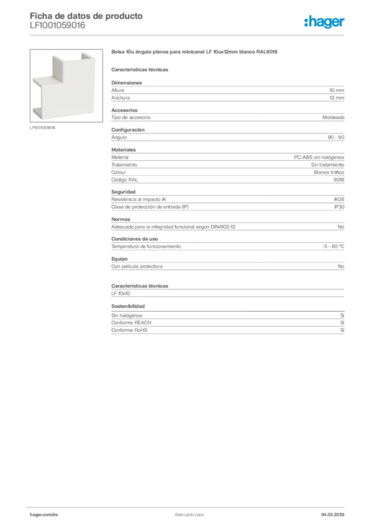 Imagen Hager Ficha de datos de producto LF1001059016 | Hager España