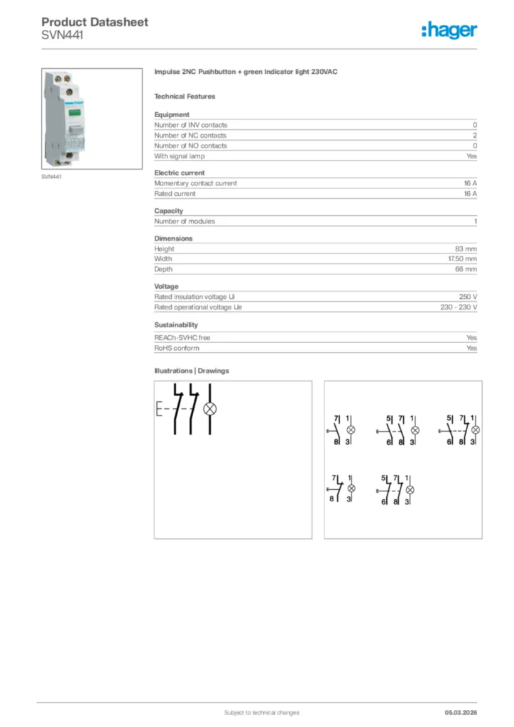 Image Hager Product data sheet SVN441  | Hager Africa