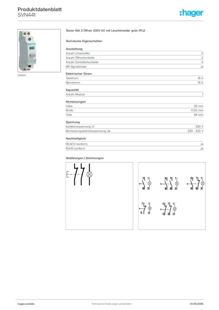 Hager Produktdatenblatt SVN441