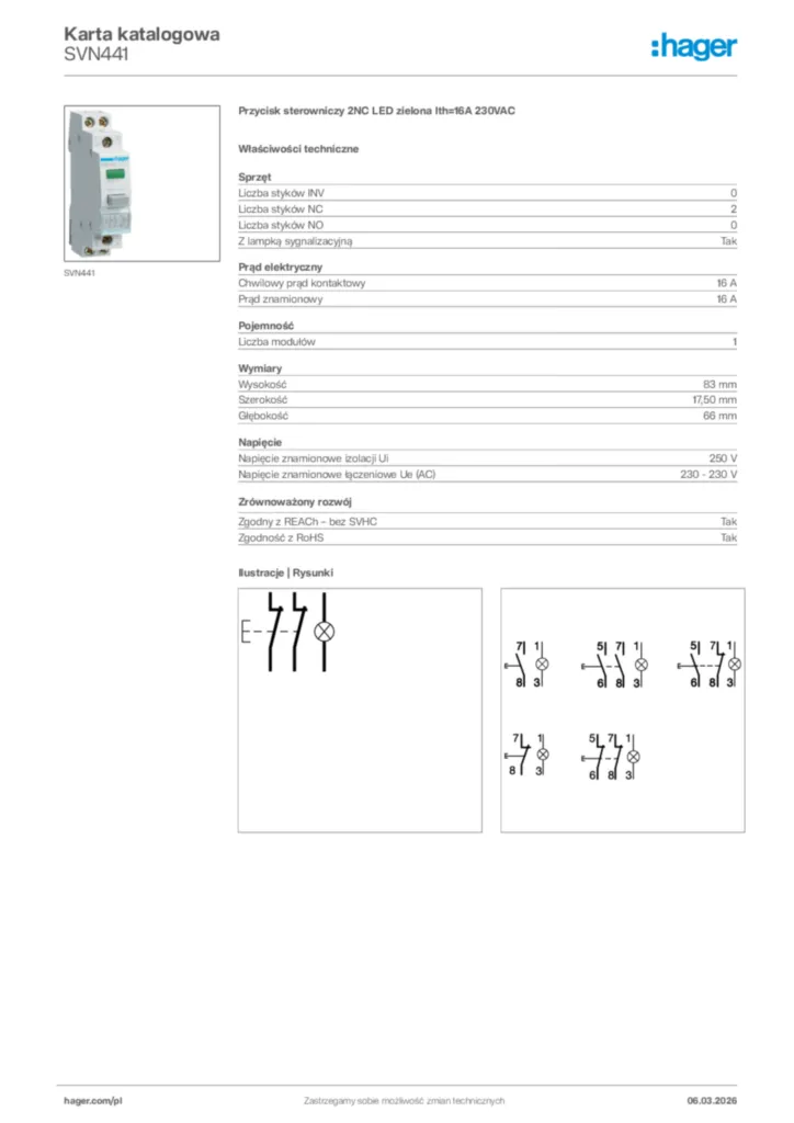 Zdjęcie Hager Karta katalogowa SVN441 | Hager Polska