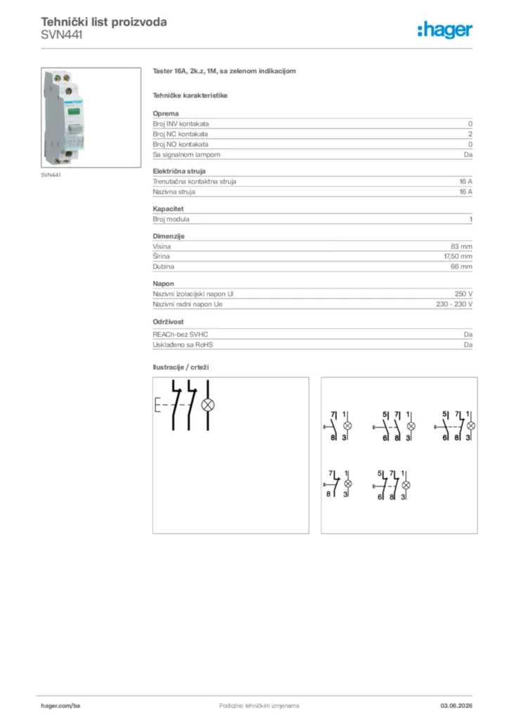 Slika Hager Tehnički list proizvoda SVN441  | Hager