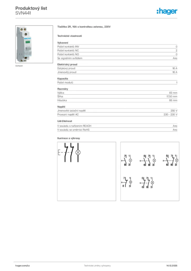 Obrázek Hager Produktový list SVN441 | Hager