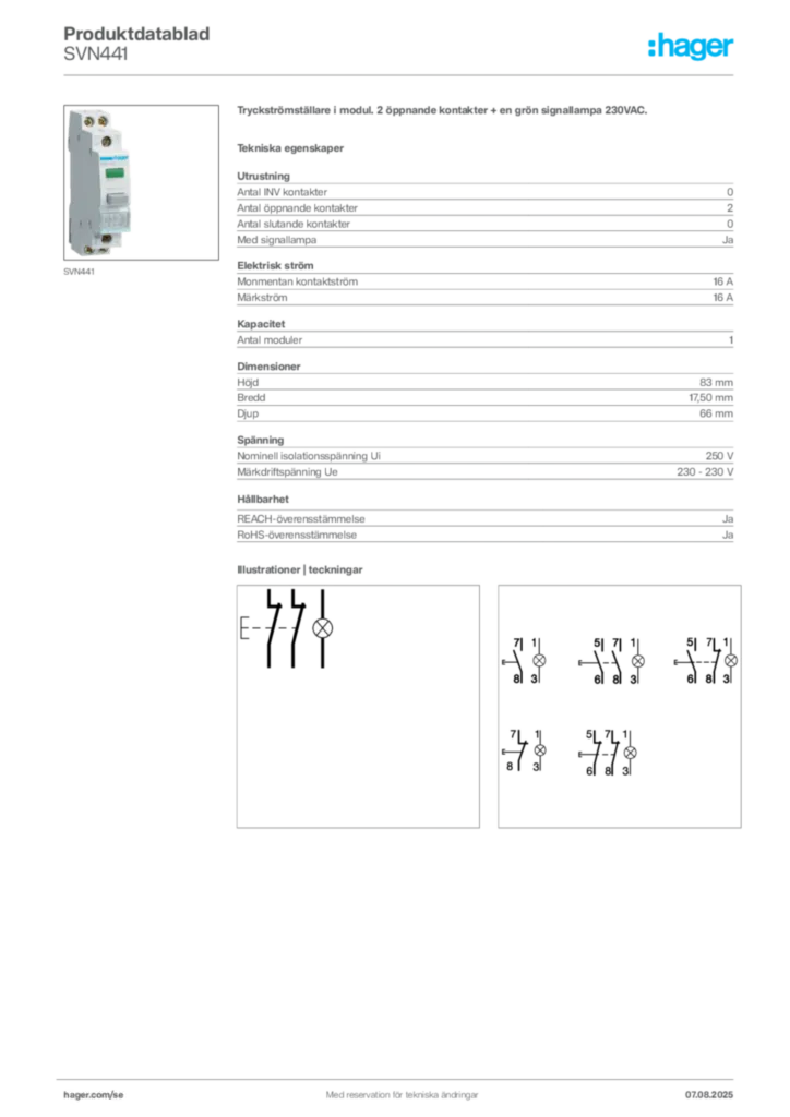Bild Hager Produktdatablad SVN441 | Hager Sverige