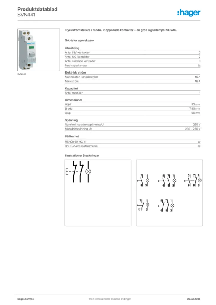 Bild Hager Produktdatablad SVN441 | Hager Sverige