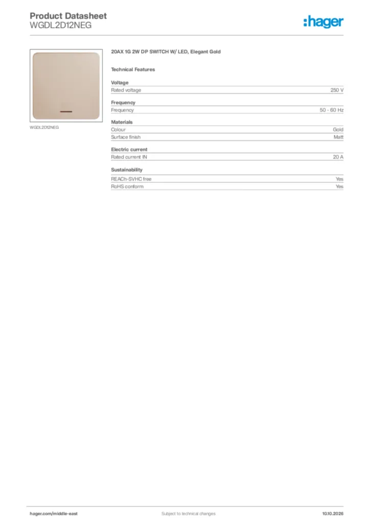 Image Hager Product data sheet WGDL2D12NEG  | Hager