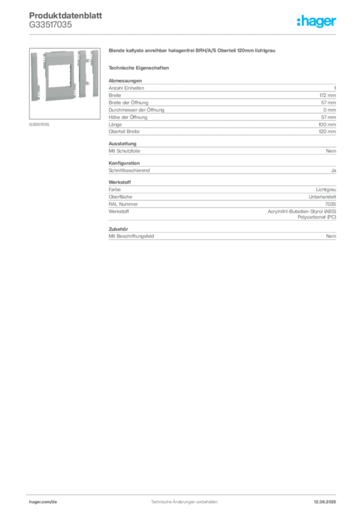 Bild Hager Produktdatenblatt G33517035 | Hager Deutschland