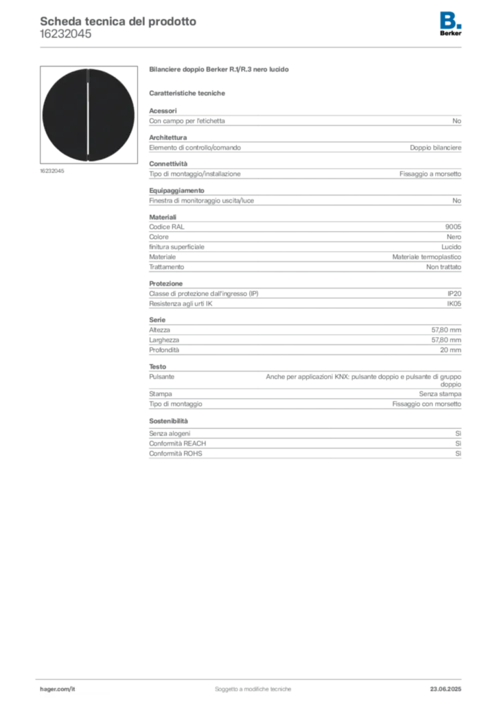 Immagine Berker Scheda tecnica del prodotto 16232045 | Hager Italia