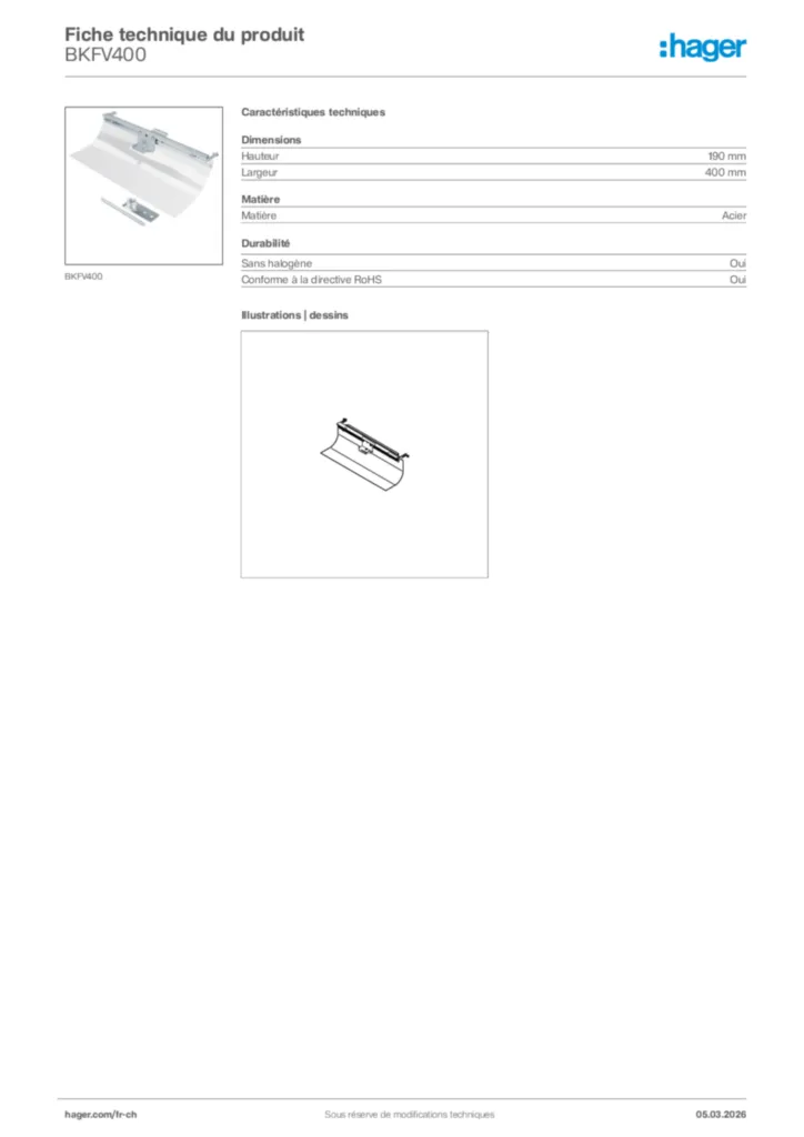 Image Hager Fiche technique du produit BKFV400 | Hager Suisse