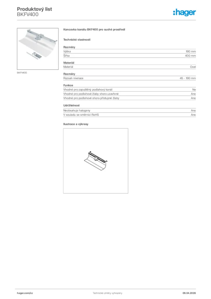 Obrázek Hager Product data sheet BKFV400 | Hager