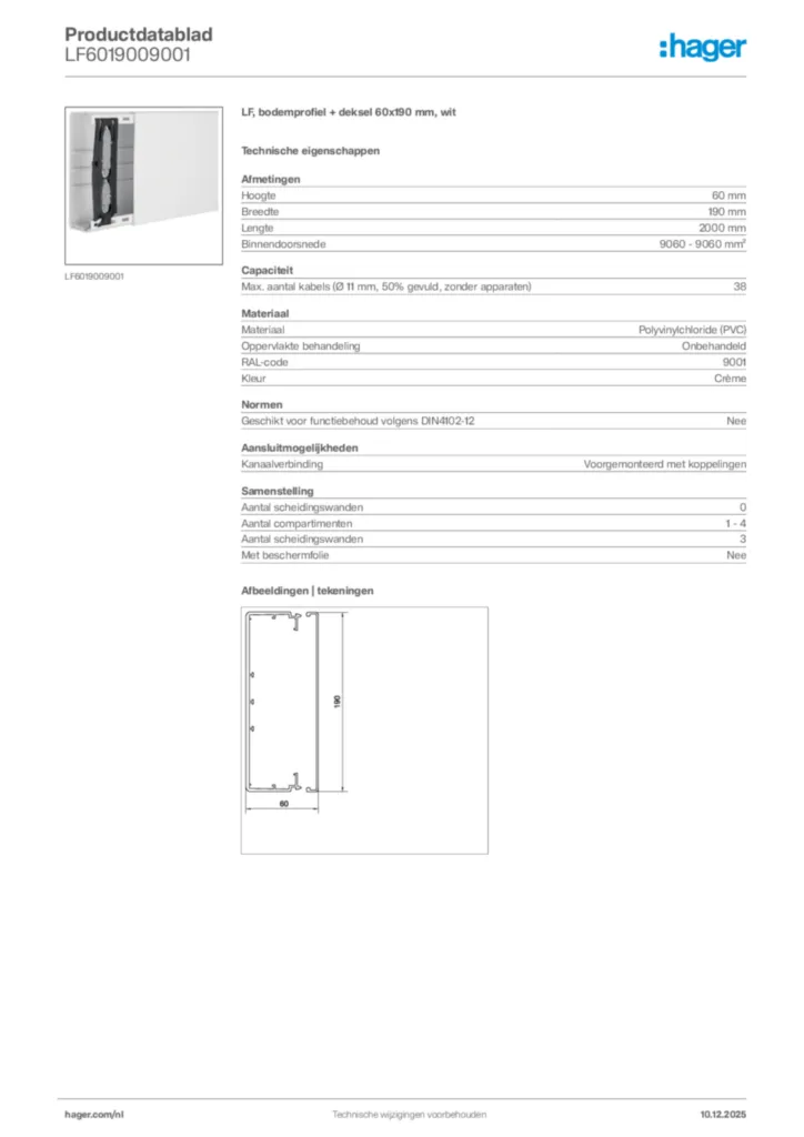Afbeelding Hager Productdatablad LF6019009001 | Hager Nederland