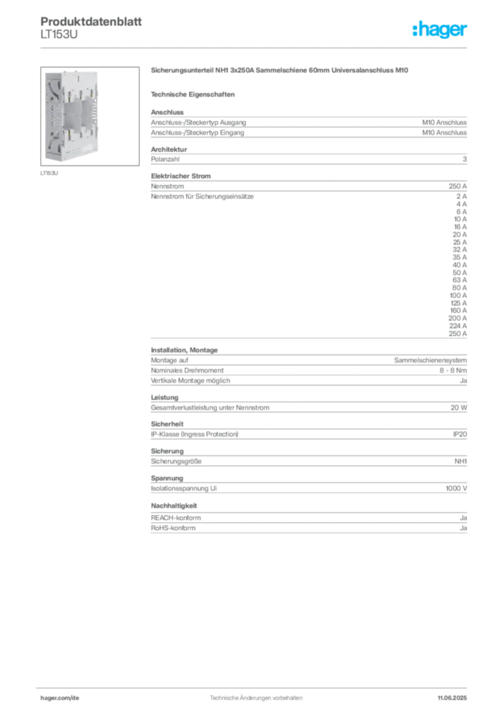 Bild Hager Produktdatenblatt LT153U | Hager Deutschland