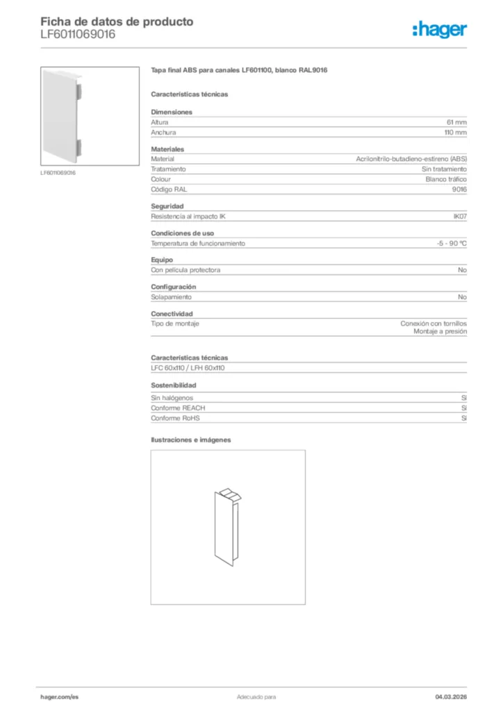 Imagen Hager Ficha de datos de producto LF6011069016 | Hager España
