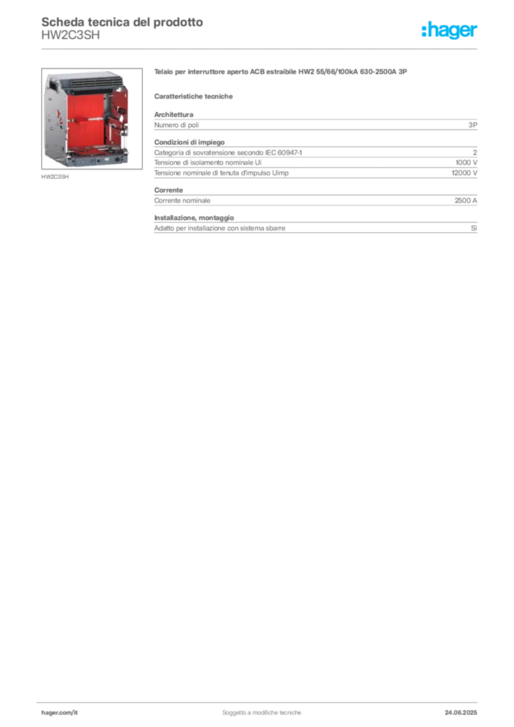 Immagine Hager Scheda tecnica del prodotto HW2C3SH | Hager Italia