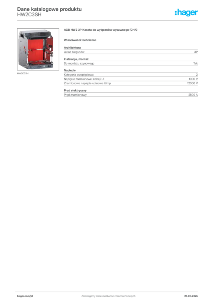 Zdjęcie Hager Dane katalogowe produktu HW2C3SH | Hager Polska