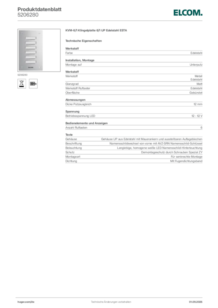 Bild Elcom Produktdatenblatt 5206280 | Hager Deutschland