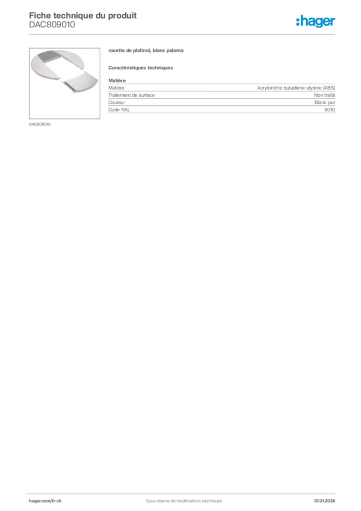 Image Hager Fiche technique du produit DAC809010 | Hager Suisse