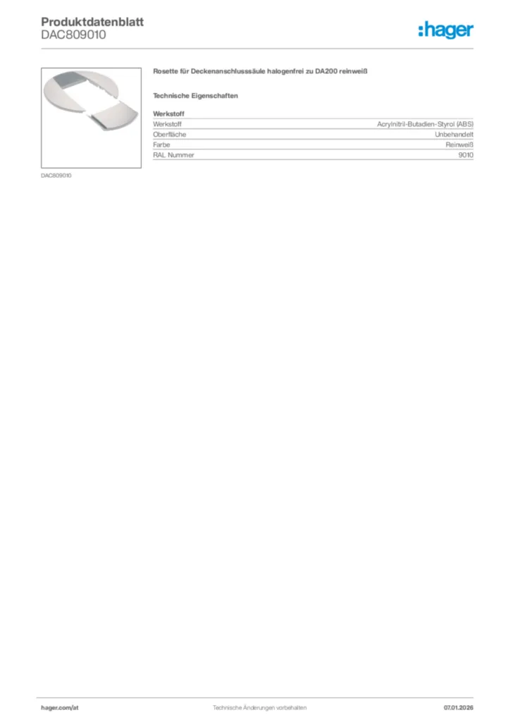 Bild Hager Produktdatenblatt DAC809010 | Hager Deutschland