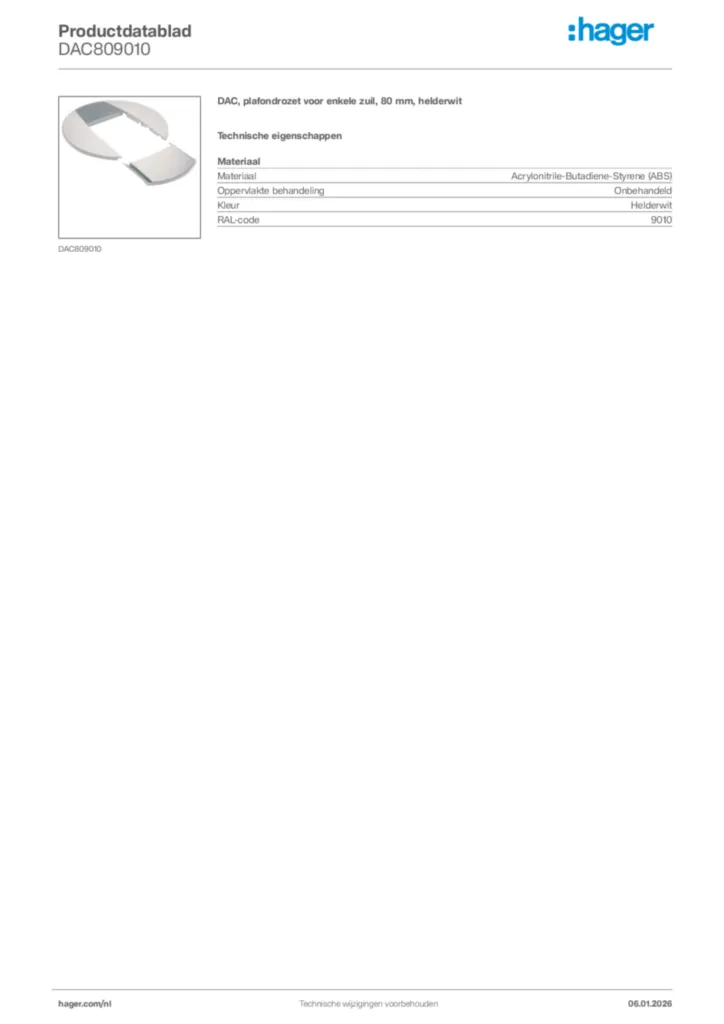 Afbeelding Hager Productdatablad DAC809010 | Hager Nederland