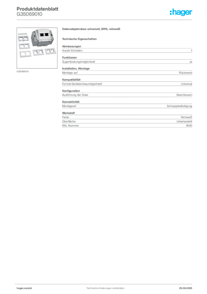 Bild Hager Produktdatenblatt G35069010 | Hager Deutschland