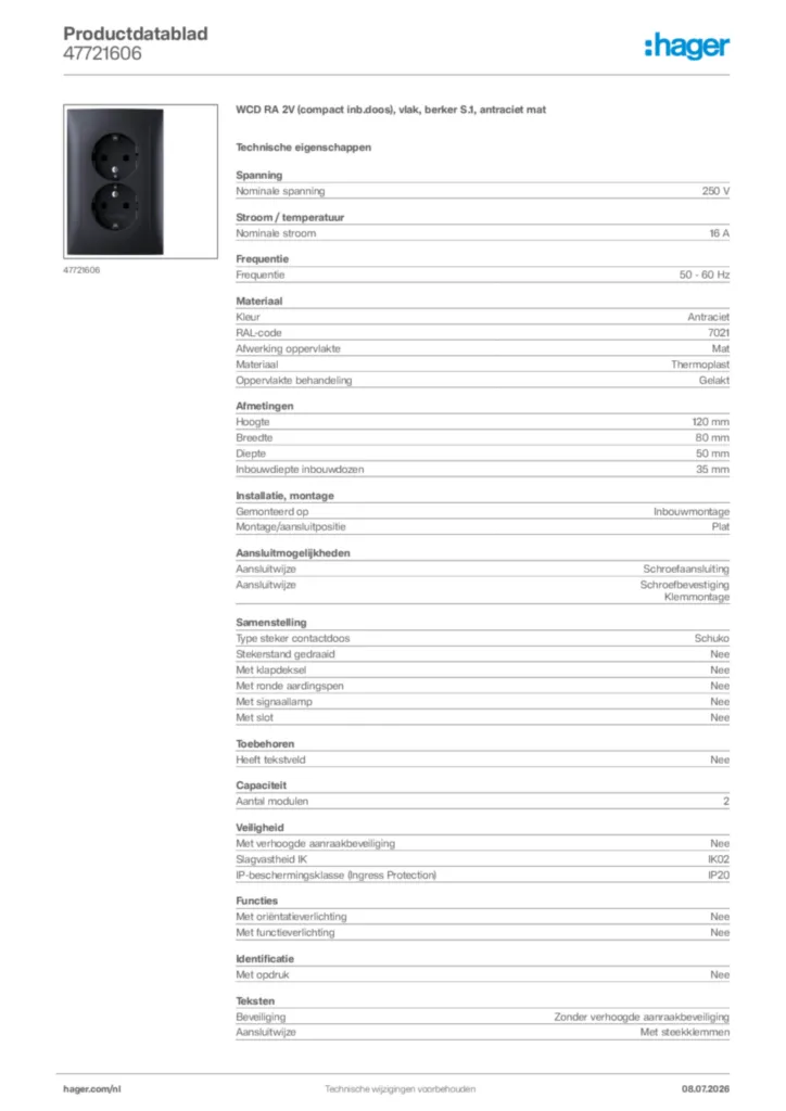 Afbeelding Hager Productdatablad 47721606 | Hager Nederland