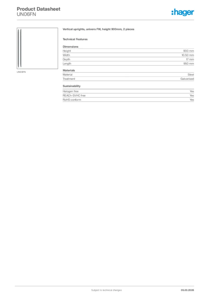 Image Hager Product data sheet UN06FN  | Hager Africa
