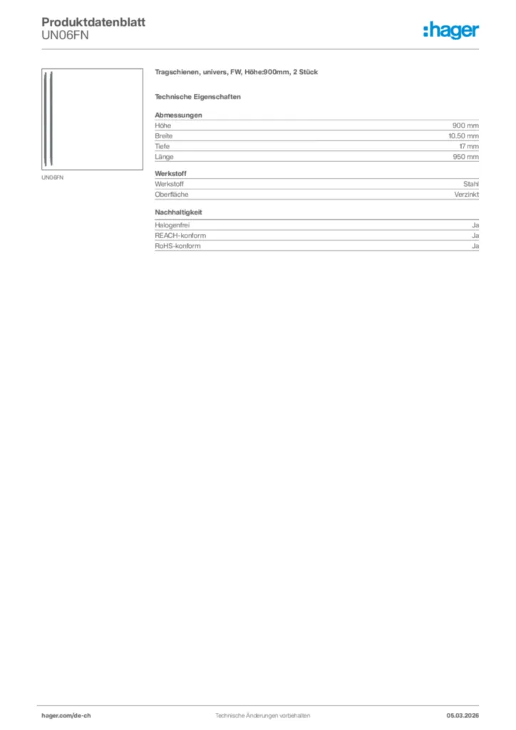 Bild Hager Produktdatenblatt UN06FN | Hager Schweiz