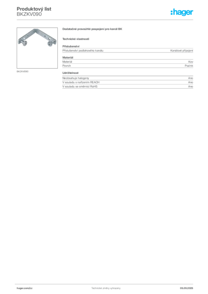 Obrázek Hager Produktový list BKZKV090 | Hager