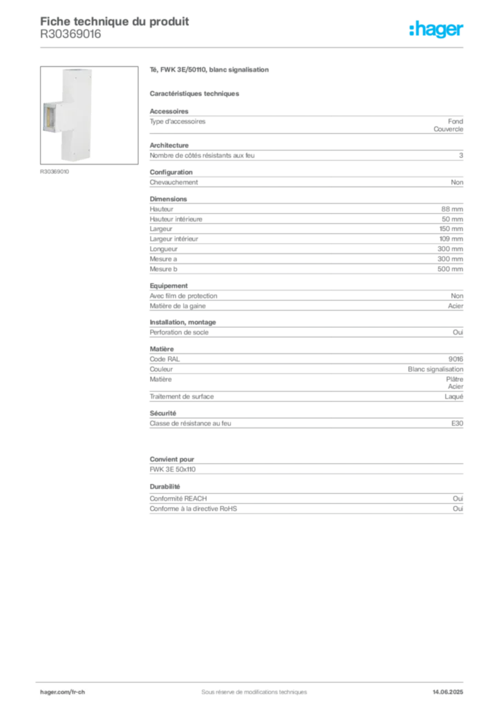 Image Hager Fiche technique du produit R30369016 | Hager Suisse