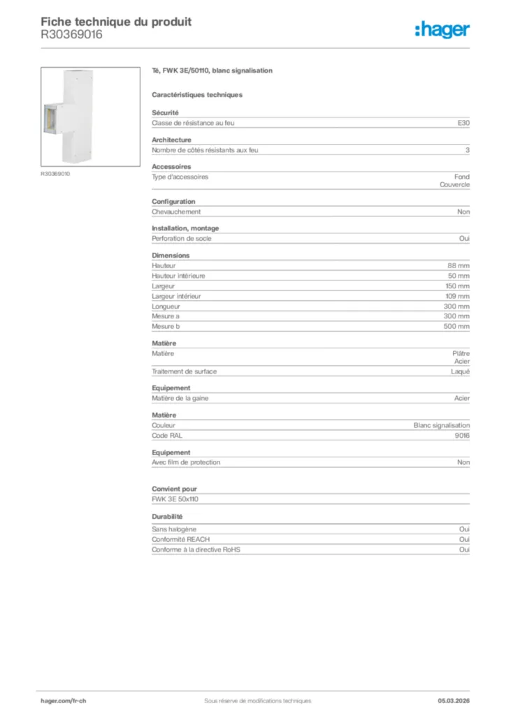 Image Hager Fiche technique du produit R30369016 | Hager Suisse