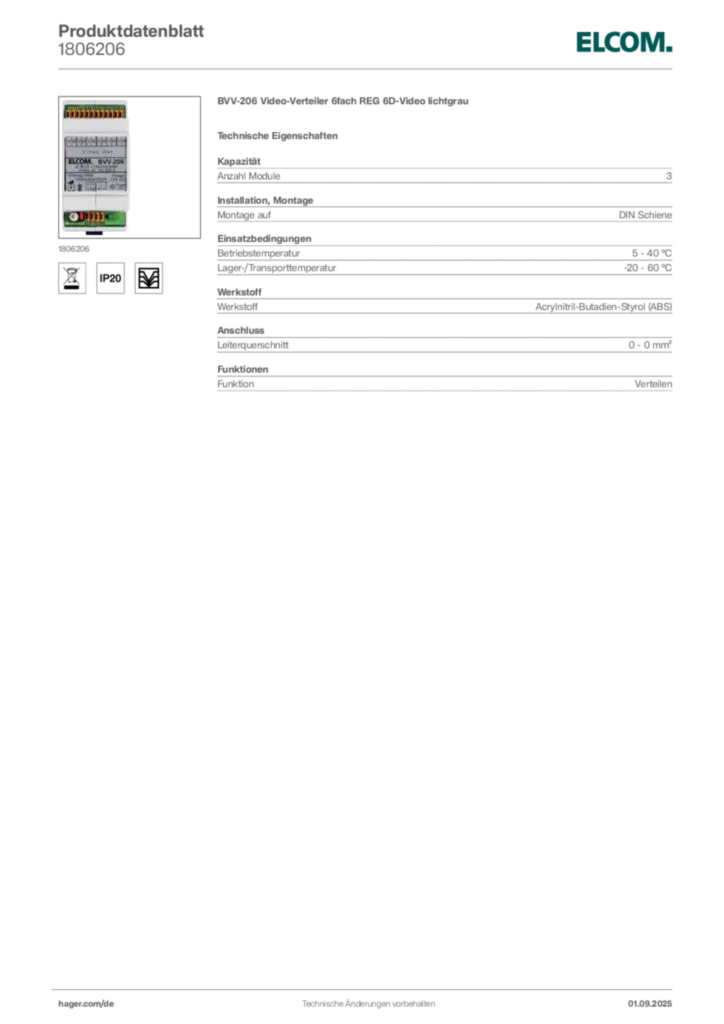 Bild Elcom Produktdatenblatt 1806206 | Hager Deutschland
