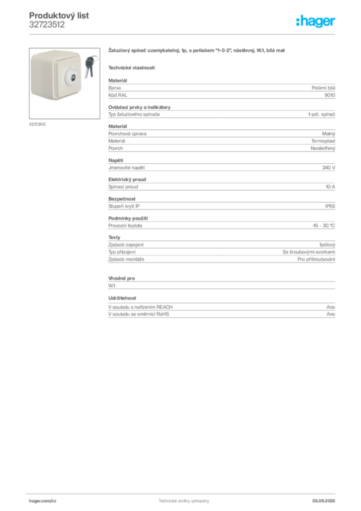 Obrázek Hager Produktový list 32723512 | Hager